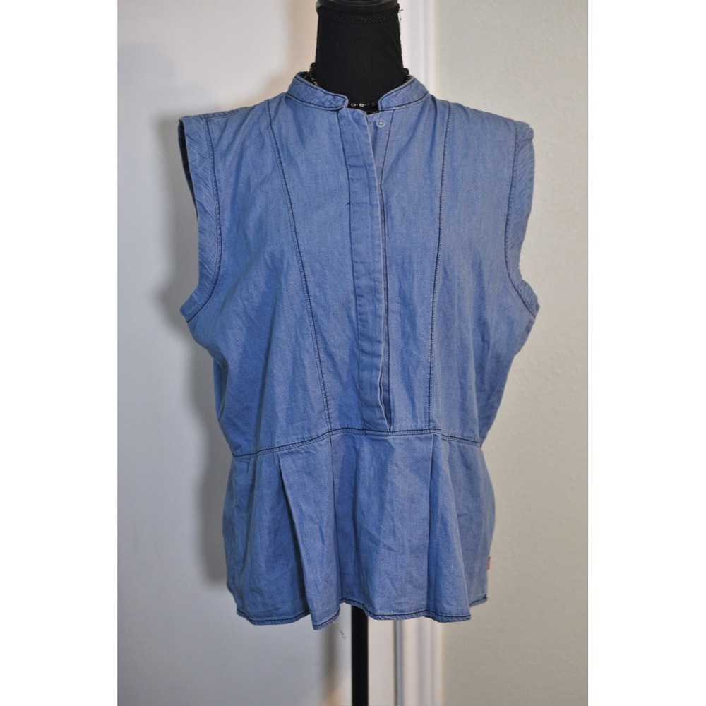 Levi's Denim Look 100% Cotton Sleeveless Pleated Blouse Women's XL‎